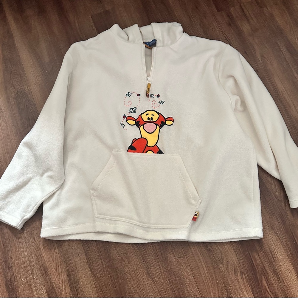 Pooh Disney Woman Off White Fleece Hoodie with Tigger Embroidery 22W/24W